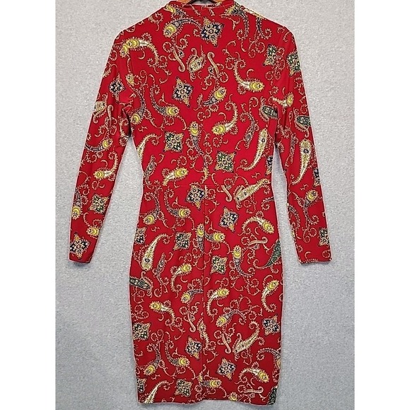 LAUREN RALPH LAUREN Paisley Pleated Surplice Faux Wrap Jersey Dress 6 Red Blue - Picture 7 of 12